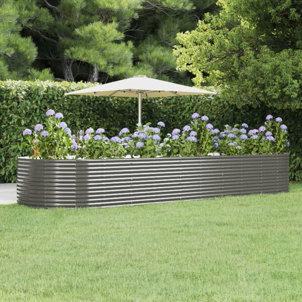 vidaXL Garden Raised Bed Grey Powder-coated steel 176 x 55.1 x 26.8 in