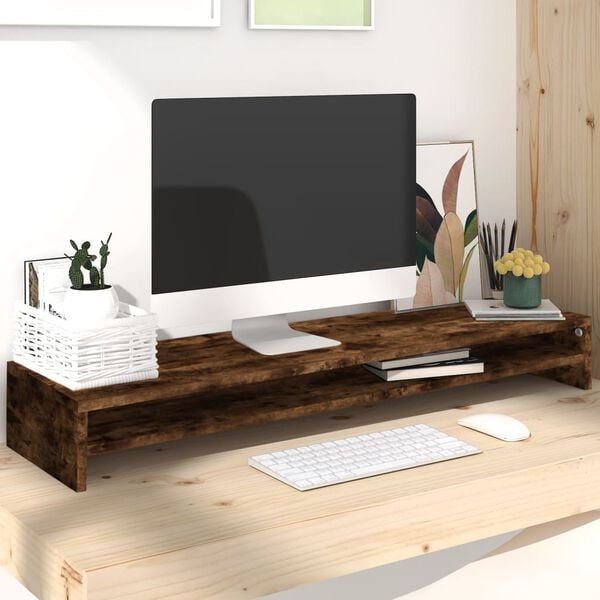 vidaXL Monitor Stand Smoked Oak 39.4"x9.4"x5.1" Engineered Wood