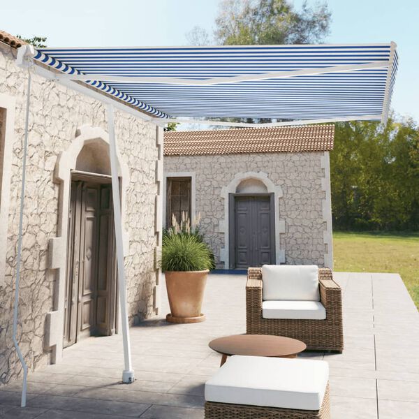 vidaXL Retractable Awning Blue and white