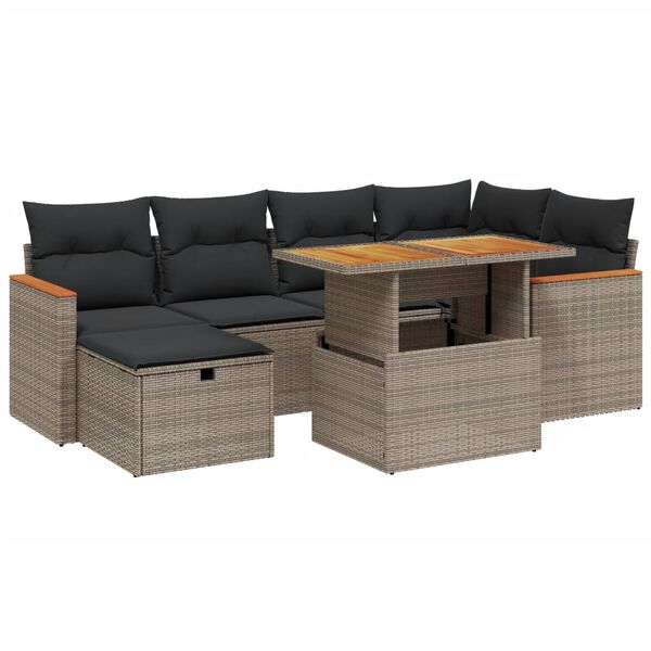 vidaXL Garden Sofa Set Grey PE rattan 7 Piece Modular Garden Sofa Set