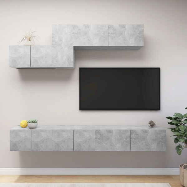 vidaXL TV Cabinet Set Set of 6 Concrete grey Engineered wood