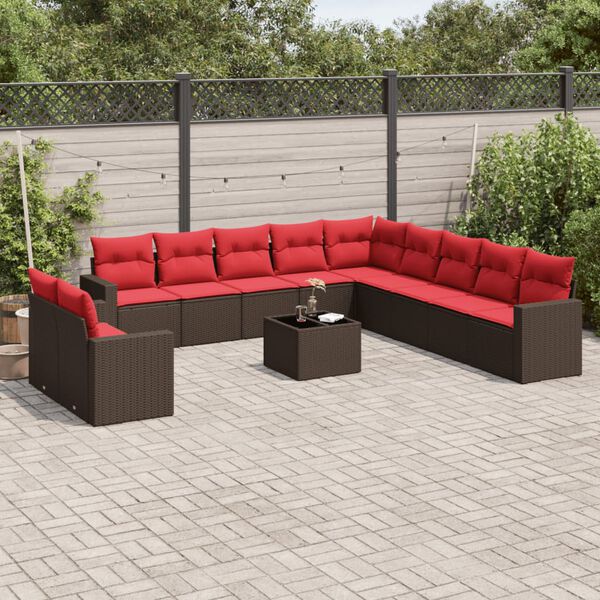 vidaXL 12 Piece Patio Sofa Set with Cushions Brown Poly Rattan