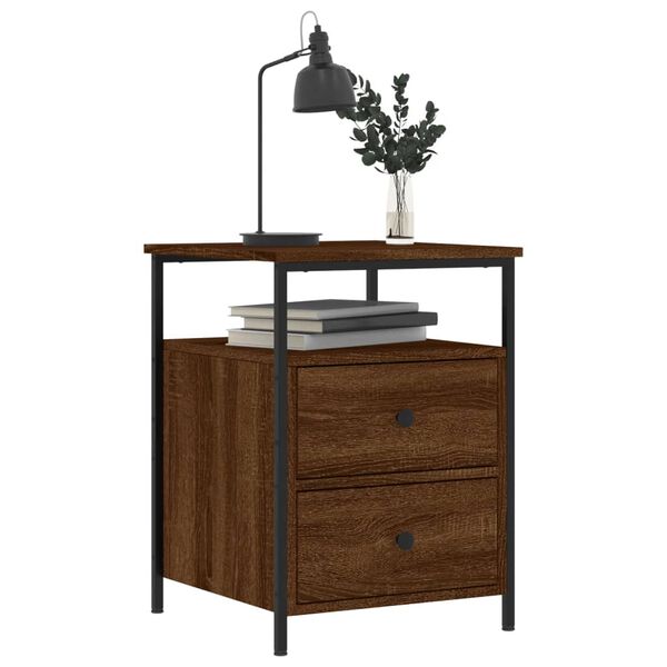 vidaXL Bedside Cabinet Set of 2 Brown Oak Engineered Wood, Iron Compact