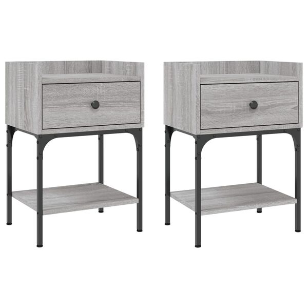 vidaXL Bedside Table Set of 2 Grey Sonoma Engineered Wood, Iron Medium