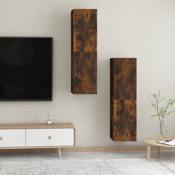 vidaXL Wall-mounted TV Cabinet Set of 2 Smoked Oak Engineered Wood Large
