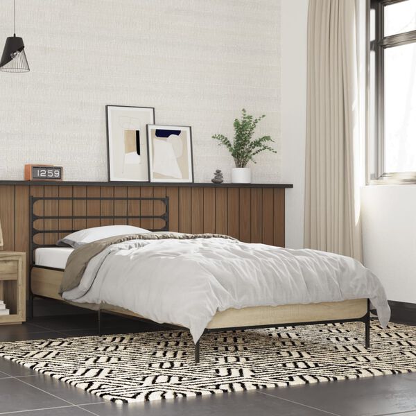 vidaXL Bed Frame Sonoma Oak Engineered Wood, Metal, Plywood Small Single