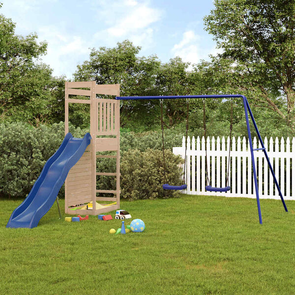 vidaXL Outdoor Playset Natural, Blue Solid Pine Wood, Polypropylene Large