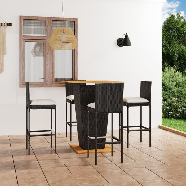vidaXL Garden Bar Set Black PE rattan Standard Footrest Garden Bar Set