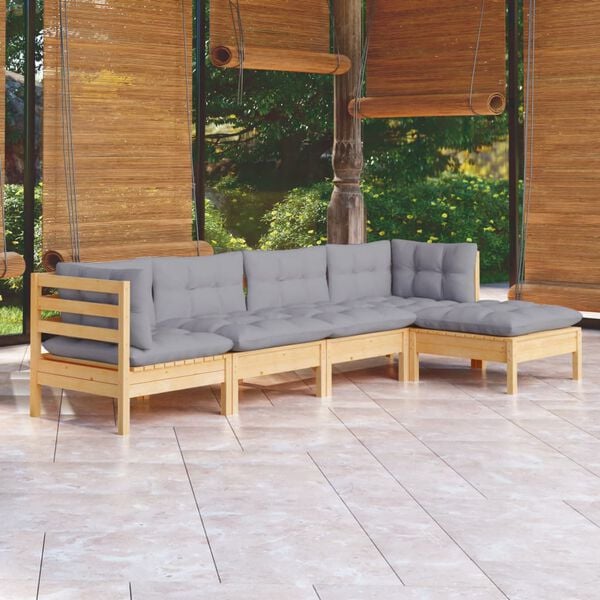 vidaXL Garden Lounge Set Grey Solid pinewood 5 Piece Modular