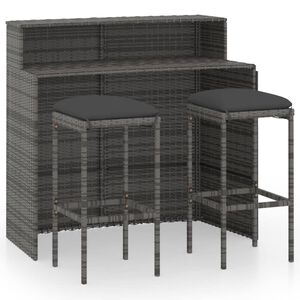 vidaXL Garden Bar Set Gray PE rattan, powder-coated steel, fabric Compact