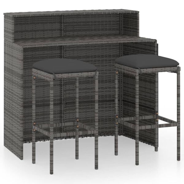 vidaXL Garden Bar Set Gray PE rattan, powder-coated steel, fabric Compact