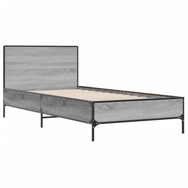 vidaXL Bed Frame Grey Sonoma Engineered Wood, Metal Small Single Durable
