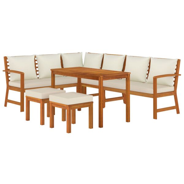 vidaXL Garden Dining Set Cream White, Natural Wood