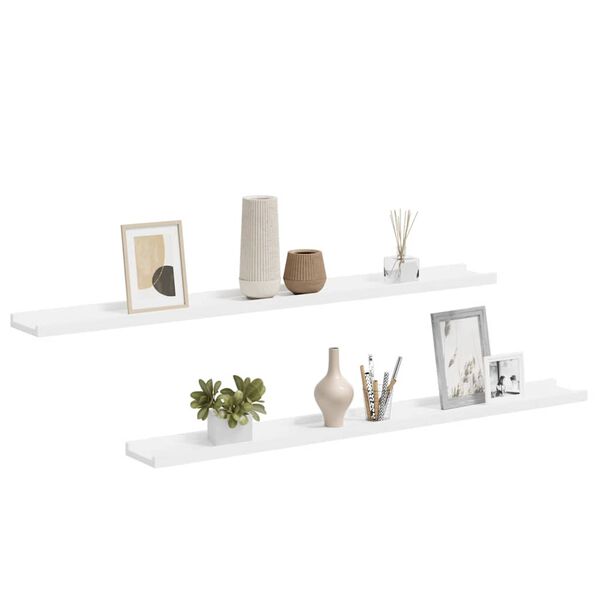 vidaXL Wall Shelf Set of 2 White MDF Medium Wall mounting Wall Shelf
