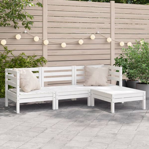vidaXL Garden Sofa White Solid pine wood Three-seater Modular