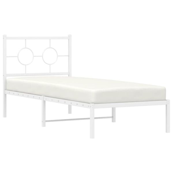 vidaXL Bed Frame White Powder-Coated Steel Twin Bed Frame Rectangular