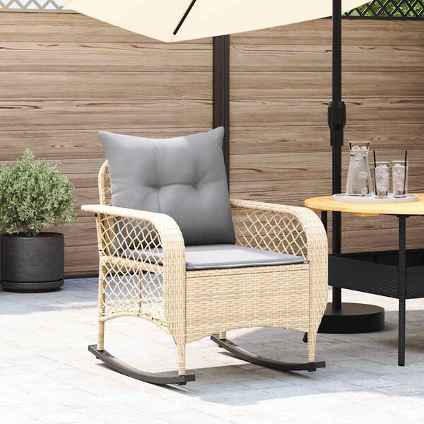 vidaXL Patio Rocking Chair with Cushions Beige Poly Rattan