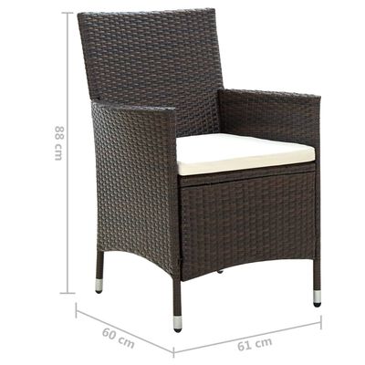 vidaXL Patio Chairs with Cushions 2 pcs Poly Rattan Brown