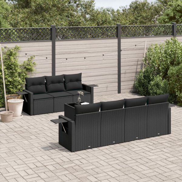 vidaXL Garden Sofa Set Black PE rattan, powder-coated steel, tempered glass