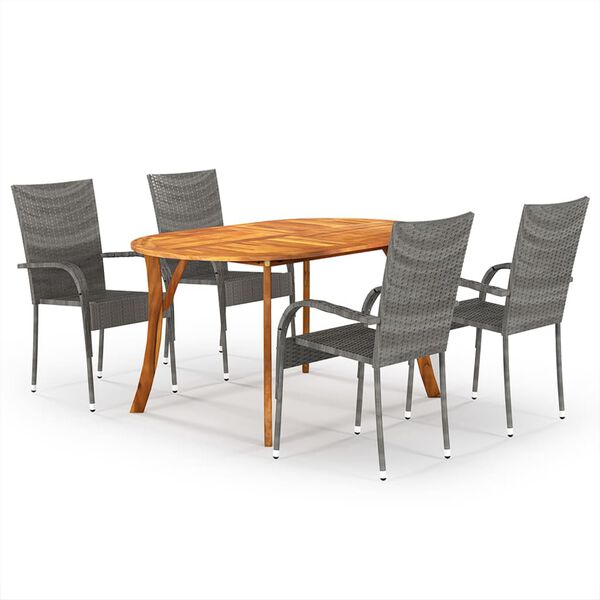 vidaXL Dining Set Table: Brown, Chair: Grey