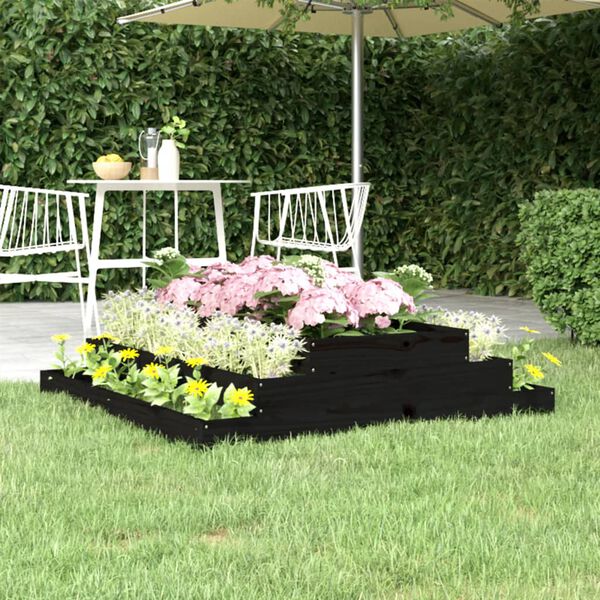 vidaXL Planter Black Solid Pine Wood Large Decorative Inlays Planter