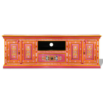 vidaXL TV Cabinet Solid Mango Wood Pink Hand Painted