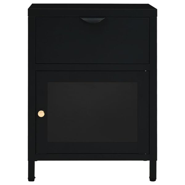 vidaXL Nightstand Black Steel Compact Bedside Table Rectangular