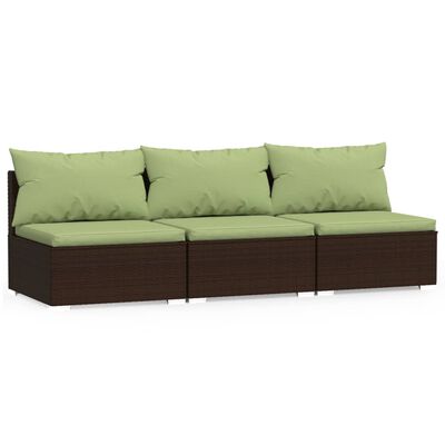 vidaXL 3 Seat Patio Sofa with Cushions Brown Poly Rattan