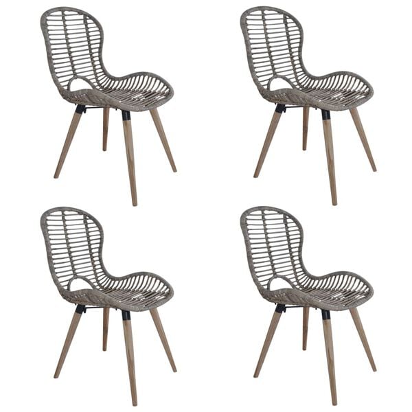 vidaXL Dining Chair Set of 4 Brown Natural rattan, Wood Standard