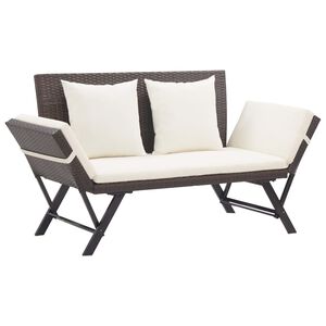 vidaXL Garden Bench Brown, Cream White Poly rattan, Powder-coated steel