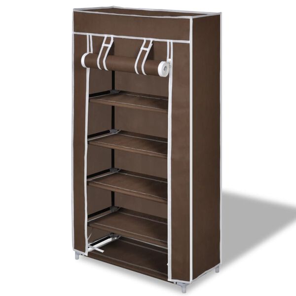 Fabric Shoe Cabinet with Cover 23" x 11" x 42" Brown