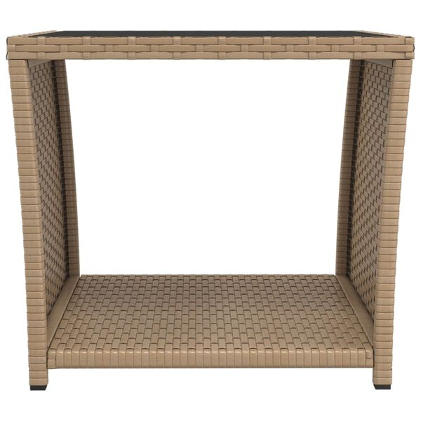 vidaXL Tea Table Beige PE rattan, powder-coated steel, tempered glass