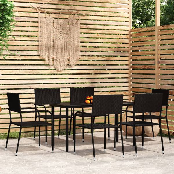 vidaXL Garden Dining Set Black Powder-coated steel, glass, PE rattan