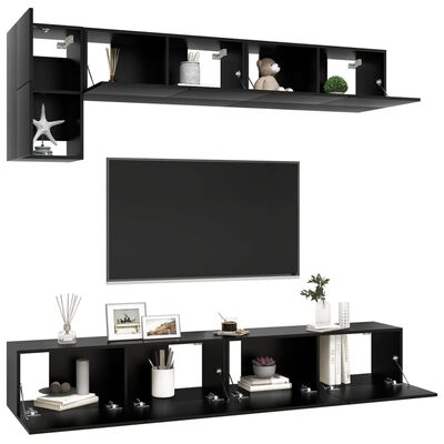 vidaXL 5 Piece TV Stand Set Black Engineered Wood
