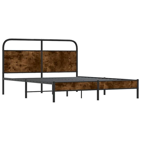 vidaXL Bed Frame Smoked oak Steel Queen Bed Frame Rectangular