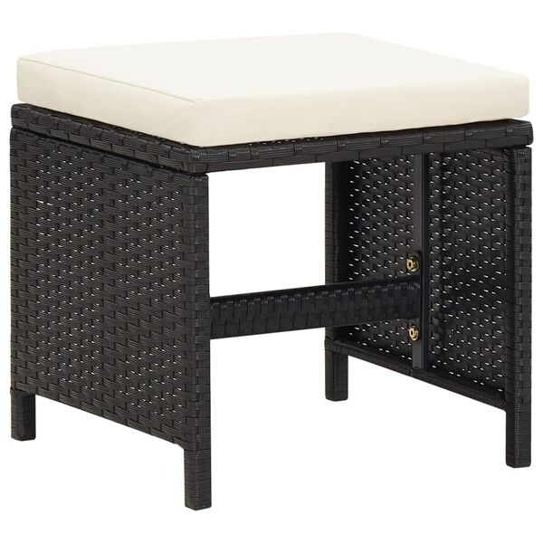vidaXL Garden Stool Black and Cream White PE Rattan and Powder-Coated Steel