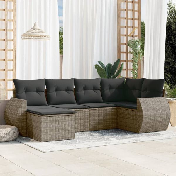 vidaXL Garden Sofa Set Gray PE Rattan 6 Piece Set Adjustable Feet