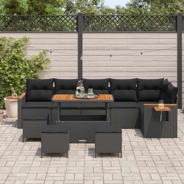 vidaXL Garden Sofa Set with Cushion 12 pcs Black Poly Rattan