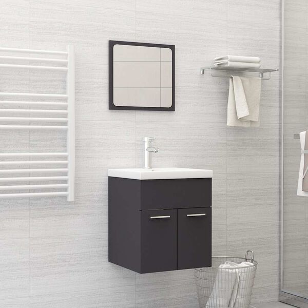 vidaXL Bathroom Furniture Set Grey, White Engineered wood, Ceramic Small