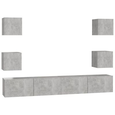 vidaXL 6 Piece TV Cabinet Set Concrete Gray Chipboard