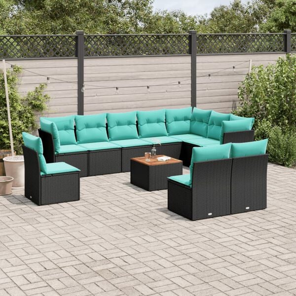 vidaXL 11 Piece Patio Sofa Set with Cushions Black Poly Rattan