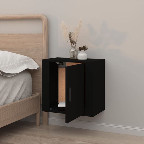 vidaXL Wall-mounted Bedside Cabinet Black Engineered wood