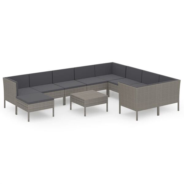 vidaXL Garden Lounge Set Grey PE Rattan Large Removable Covers
