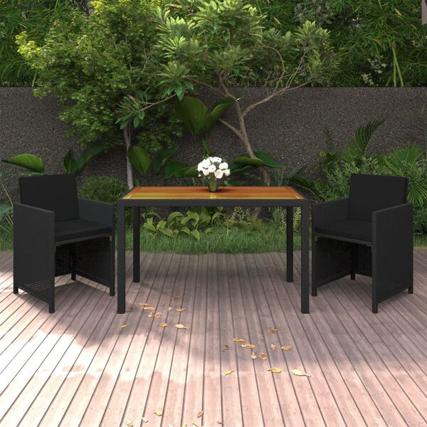 vidaXL Garden Dining Set Black PE rattan, steel, solid acacia wood Medium