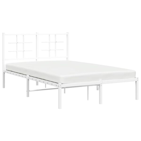 vidaXL Bed Frame White Powder-Coated Steel Double Bed Frame