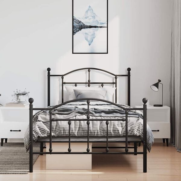 vidaXL Bed Frame Black Powder-coated steel Twin Bed Frame Rectangular
