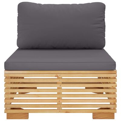 vidaXL Patio Middle Sofa with Dark Gray Cushions Solid Wood Teak