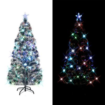 vidaXL Pre-lit Christmas Tree Green and White 5 ft Fiber Optic