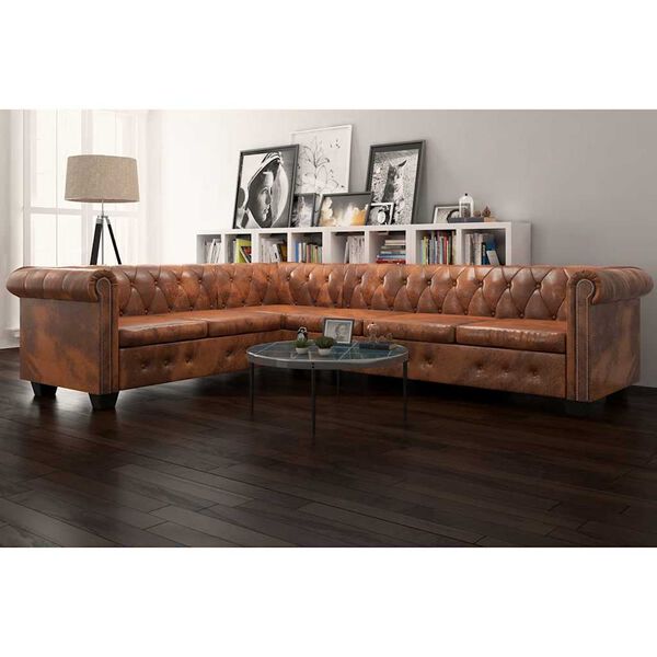 vidaXL Sofa Brown Artificial leather, Wood Large Sofa Other