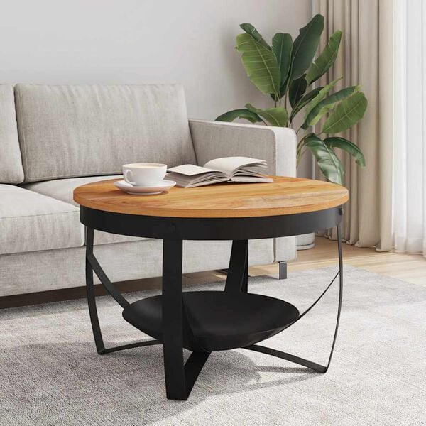 vidaXL Coffee Table Natural, Black Solid Acacia wood, Iron Medium